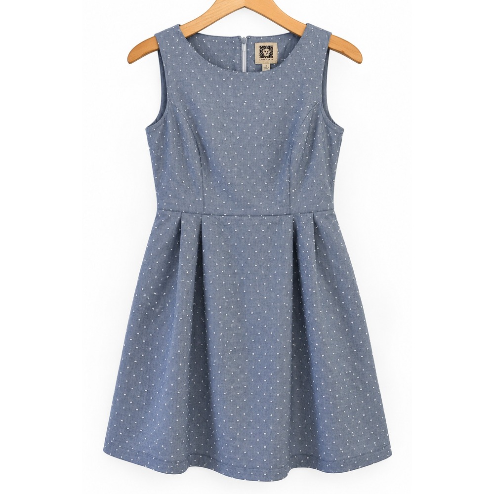 ANNE KLEIN Size 8 Dress Sleeveless Cotton w/ Pockets Dotted Swiss Wedding Preppy